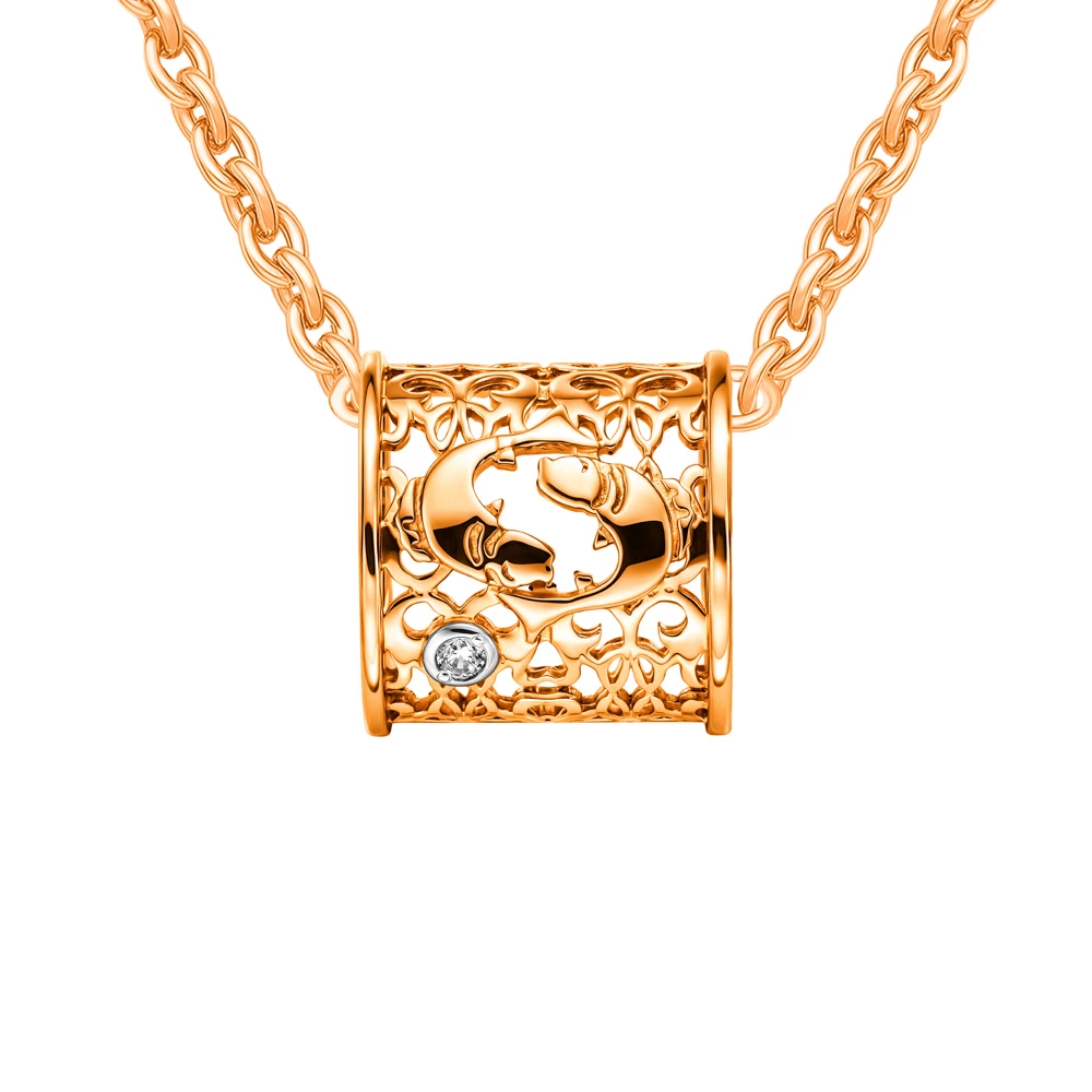 Подвес Рыбы с фианитом из красного золота 375 пробы