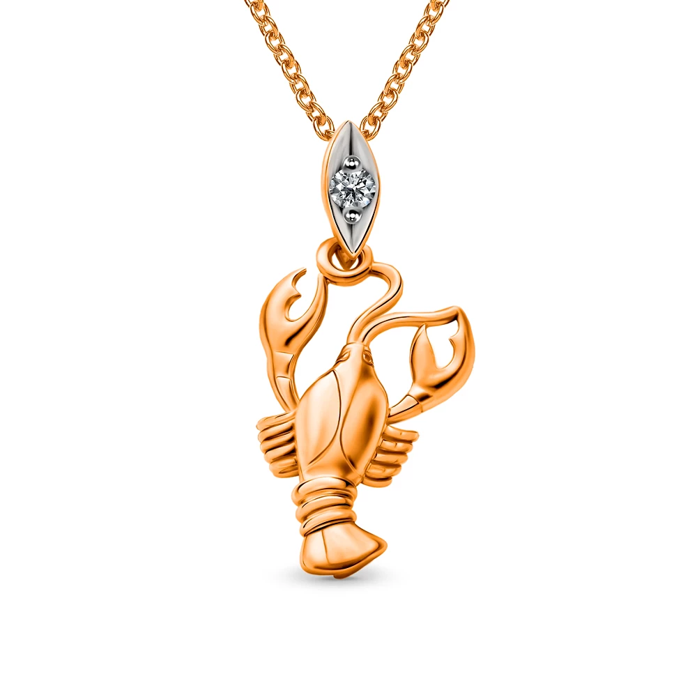Подвес Рак с фианитом из красного золота 375 пробы