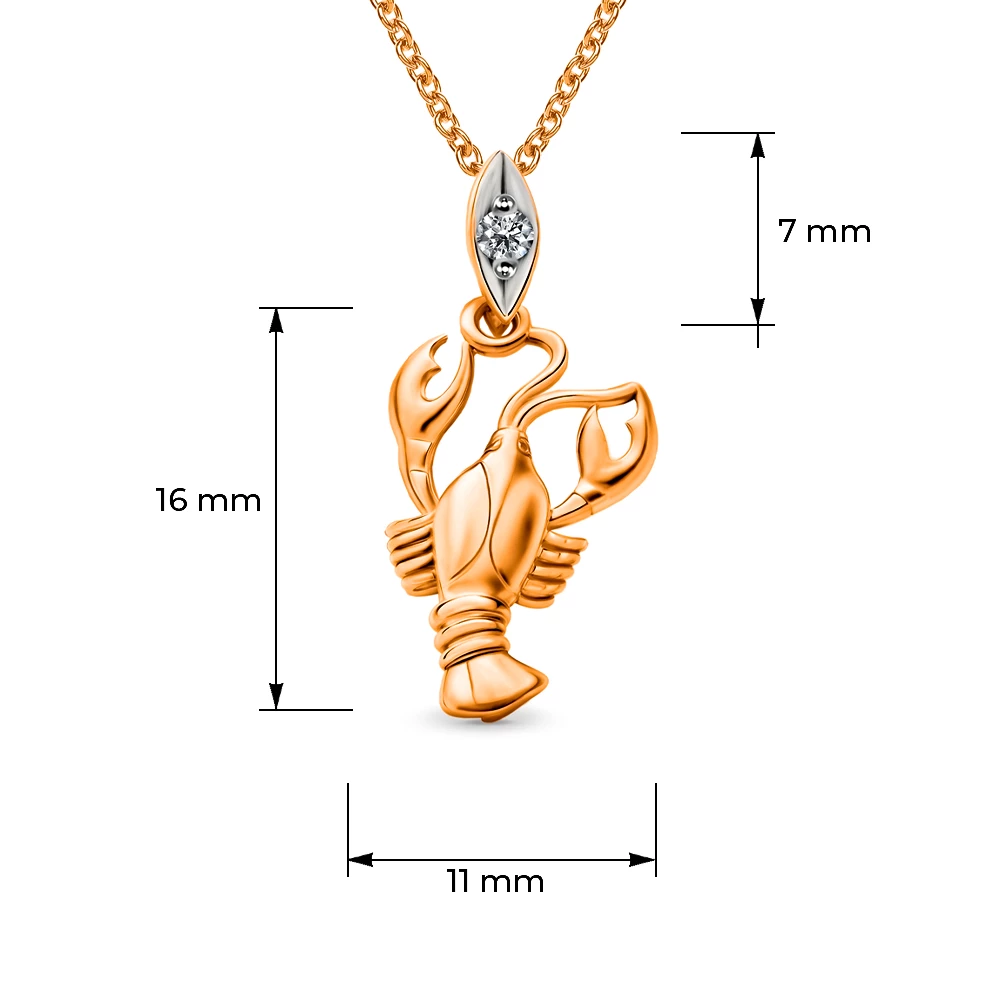 Подвес Рак с фианитом из красного золота 375 пробы