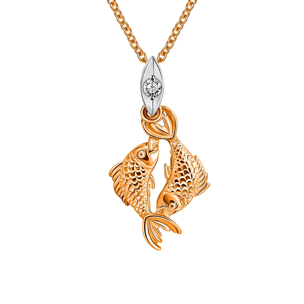 Подвес Рыбы с фианитом из красного золота 375 пробы