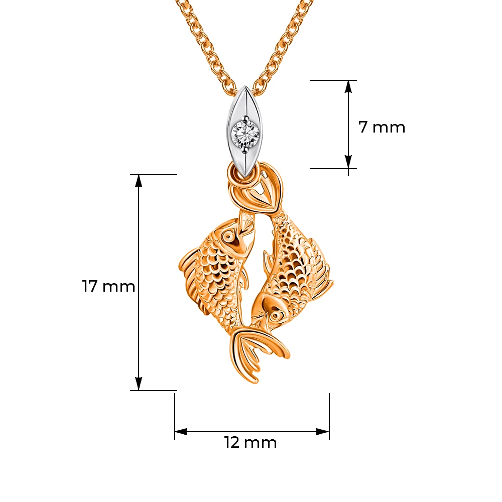 Подвес Рыбы с фианитом из красного золота 375 пробы