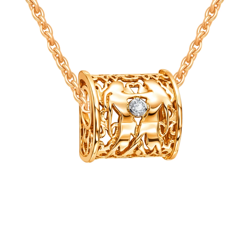 Подвес Близнецы с фианитом из красного золота 585 пробы