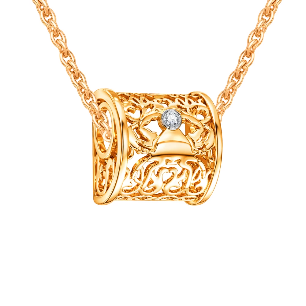 Подвес Рак с фианитом из красного золота 585 пробы