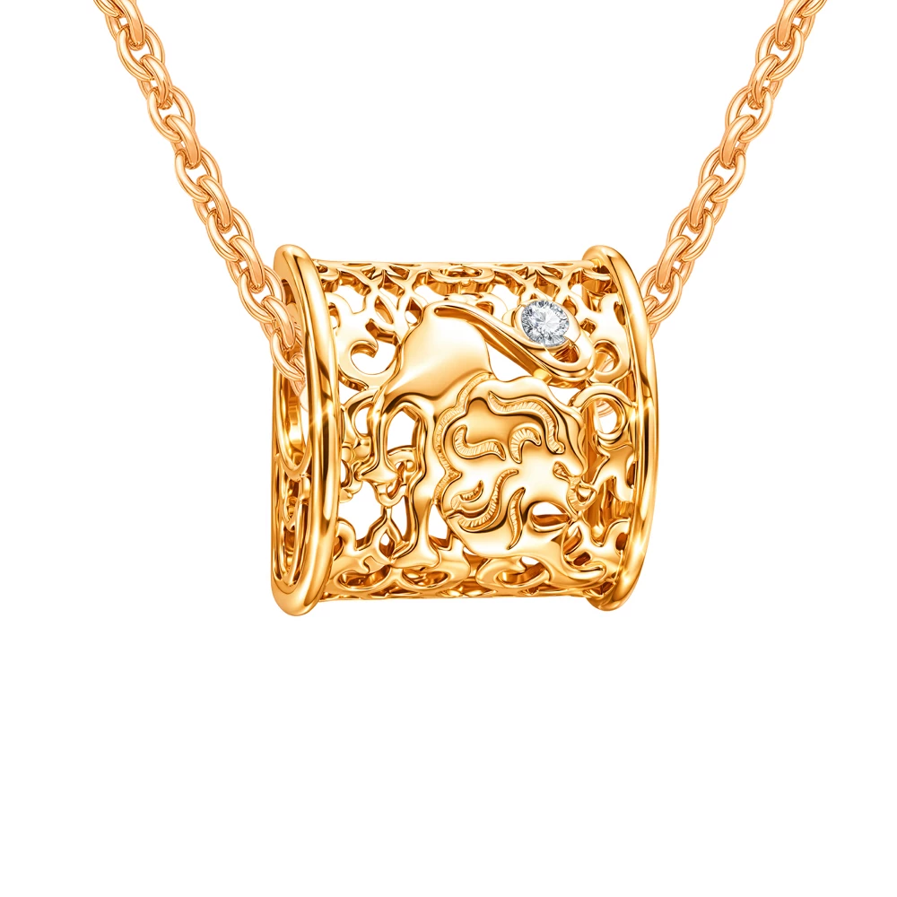 Подвес Лев с фианитом из красного золота 585 пробы