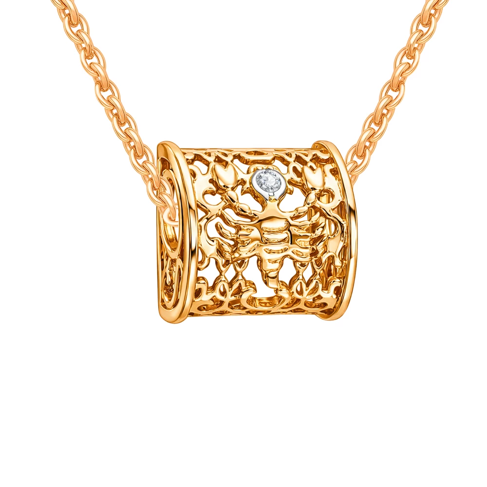 Подвес Скорпион с фианитом из красного золота 585 пробы