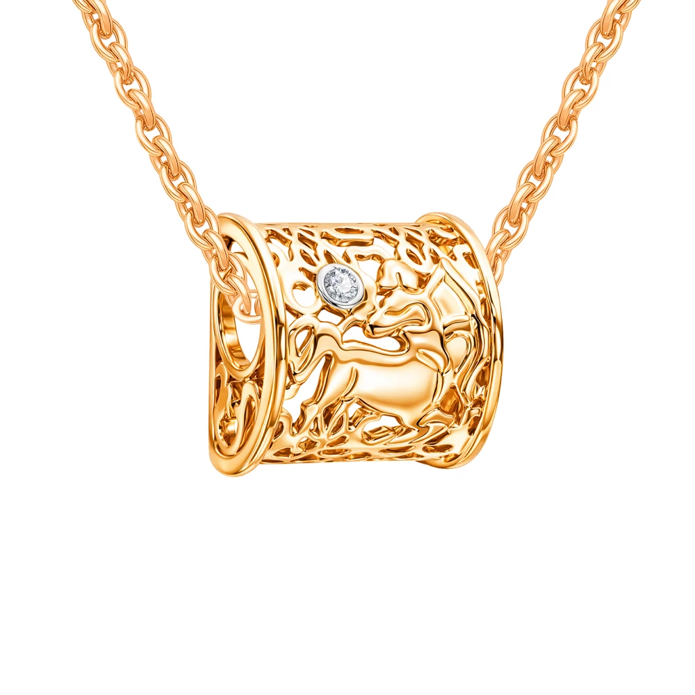 Подвес Стрелец с фианитом из красного золота 585 пробы