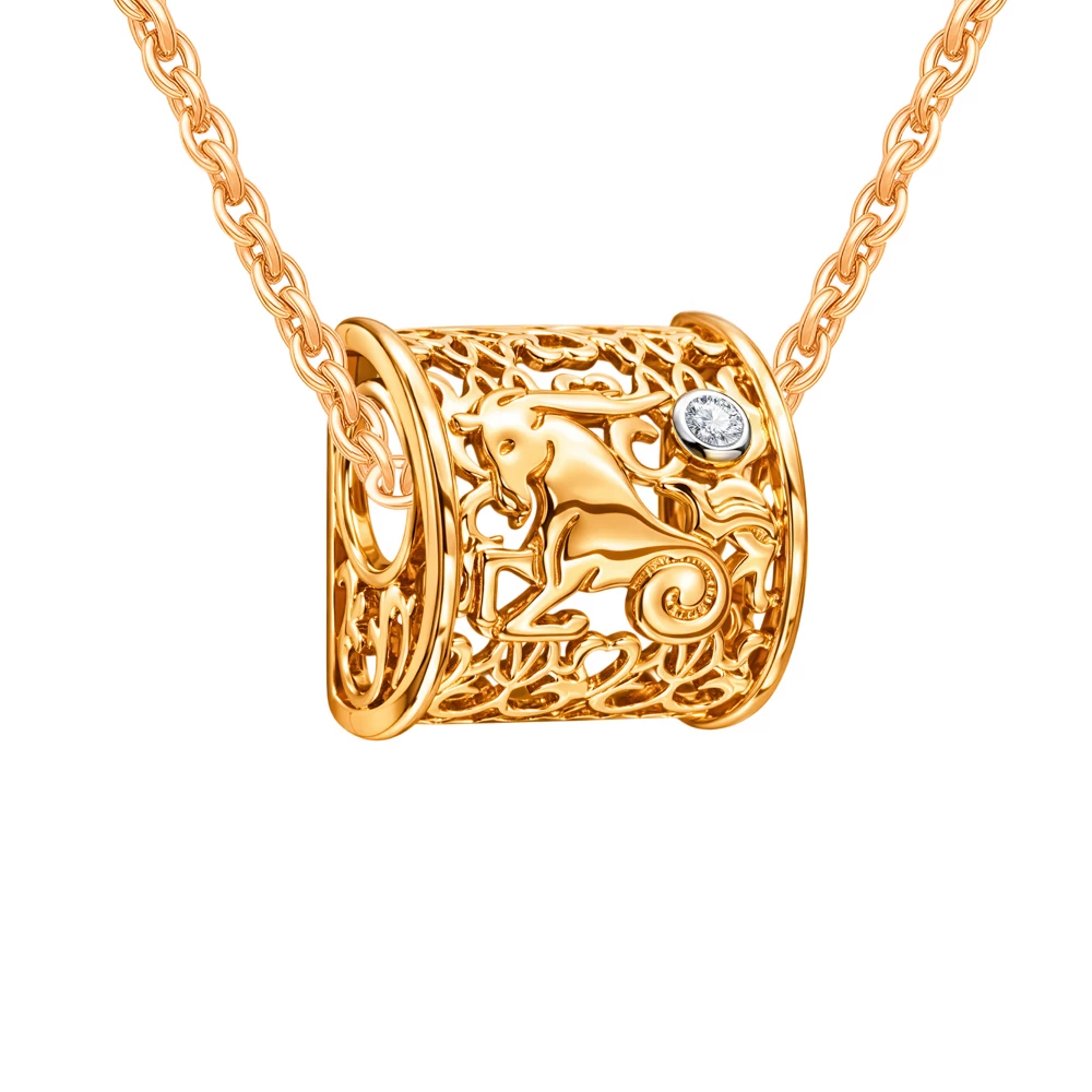 Подвес Козерог с фианитом из красного золота 585 пробы