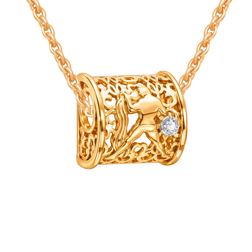 Подвес Водолей с фианитом из красного золота 585 пробы