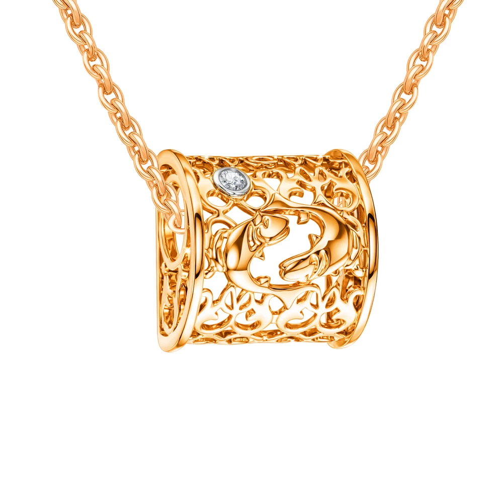 Подвес Рыбы с фианитом из красного золота 585 пробы