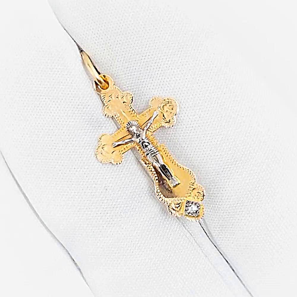 Крестик с фианитом из красного золота 585 пробы 1