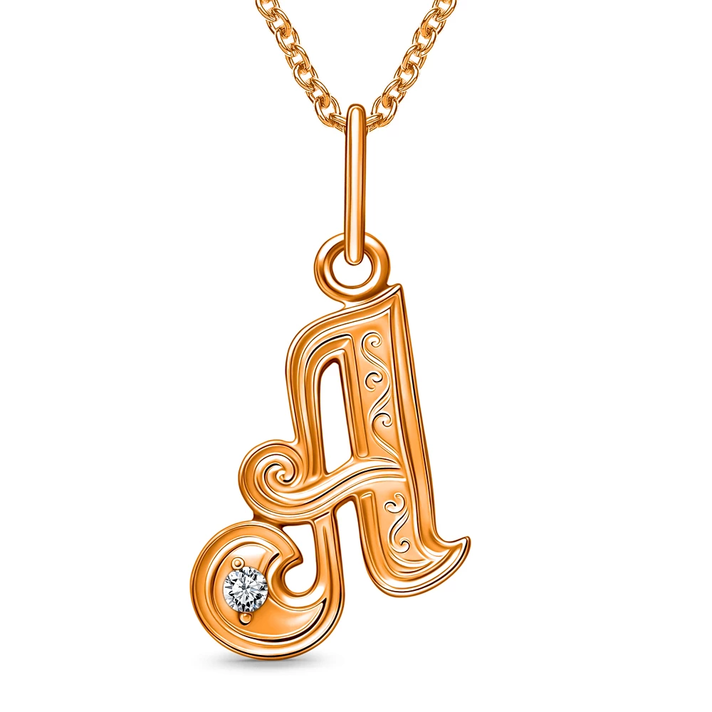Подвес  Буква А с фианитом из красного золота 585 пробы