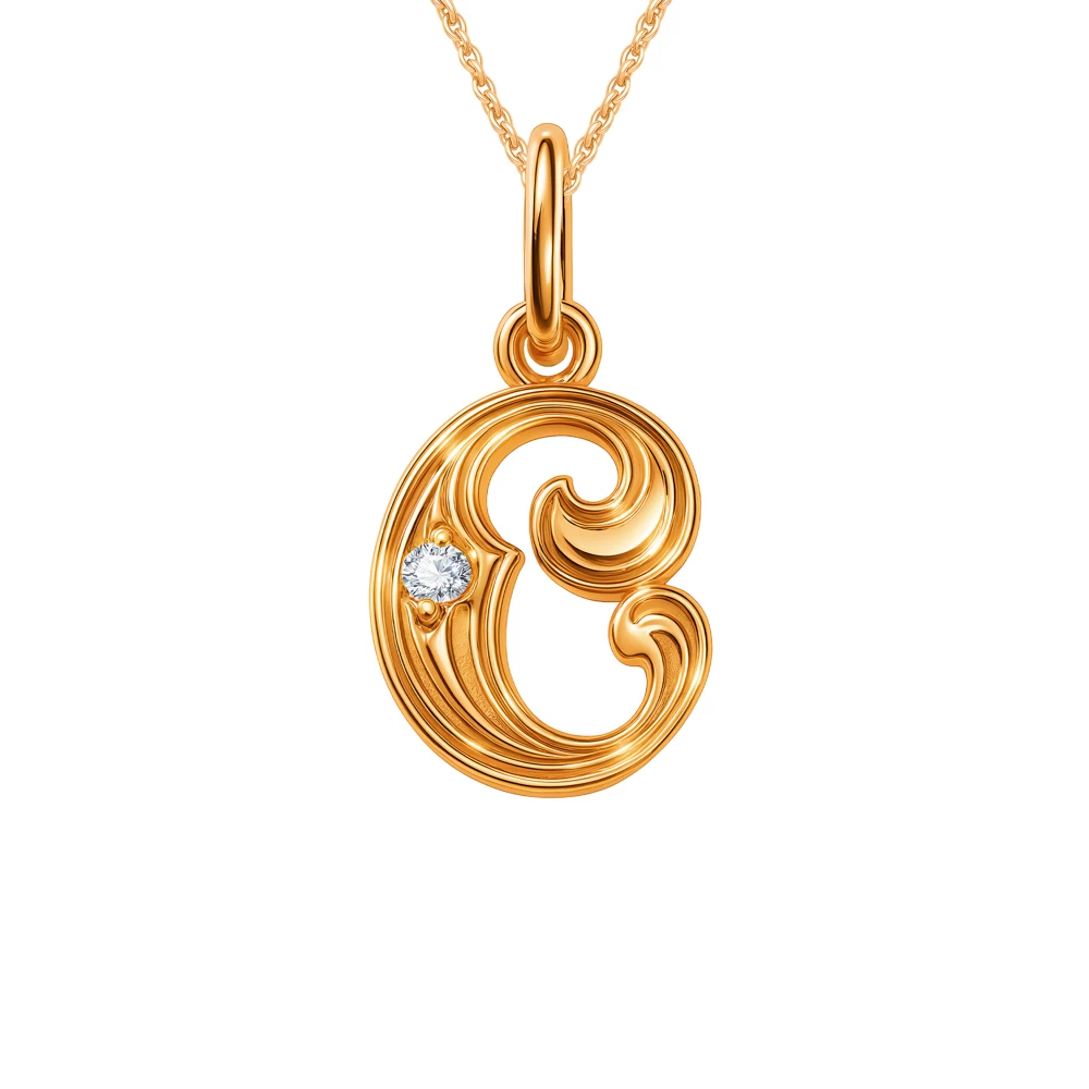 Подвес  Буква С с фианитом из красного золота 585 пробы
