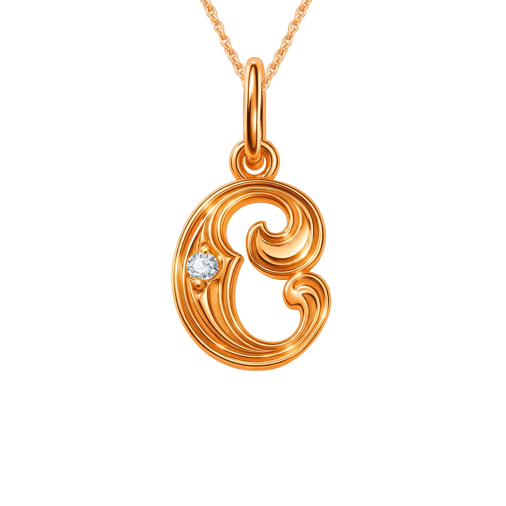 Подвес  Буква С с фианитом из красного золота 585 пробы