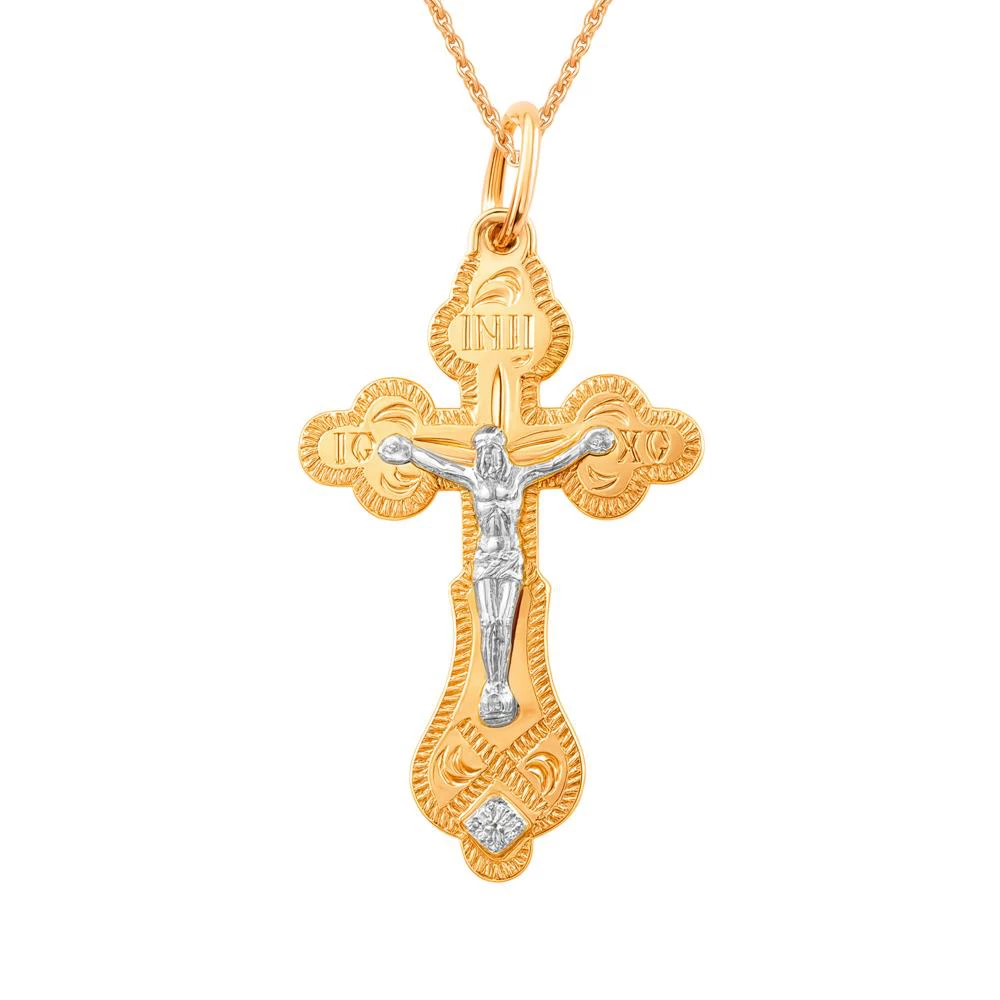 Крестик с фианитом из красного золота 375 пробы