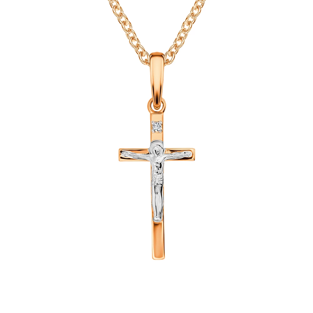 Крестик с фианитом из красного золота 585 пробы