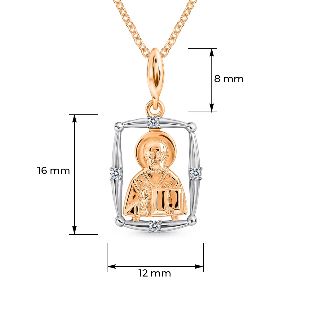 Икона Николай Чудотворец с фианитами из красного золота 585 пробы 3