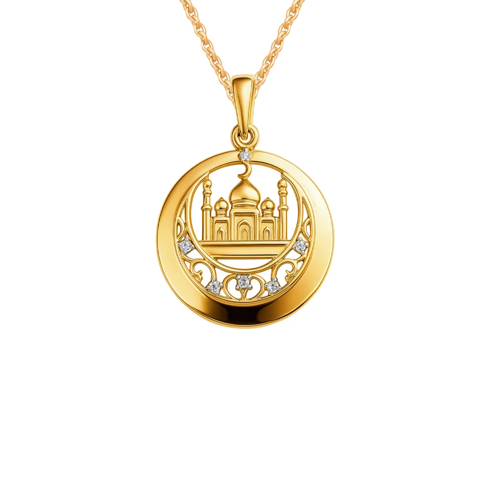 Подвес  мусульманский с фианитами из красного золота 585 пробы