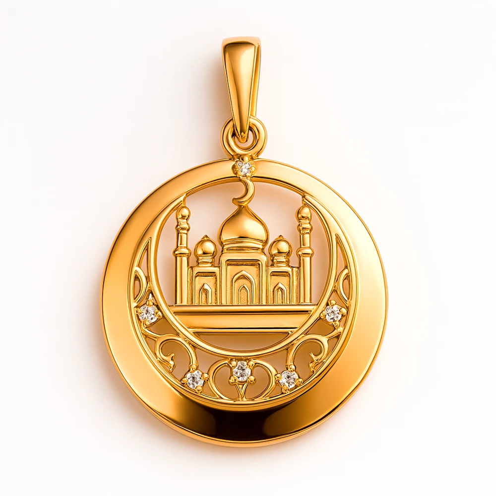 Подвес  мусульманский с фианитами из красного золота 585 пробы
