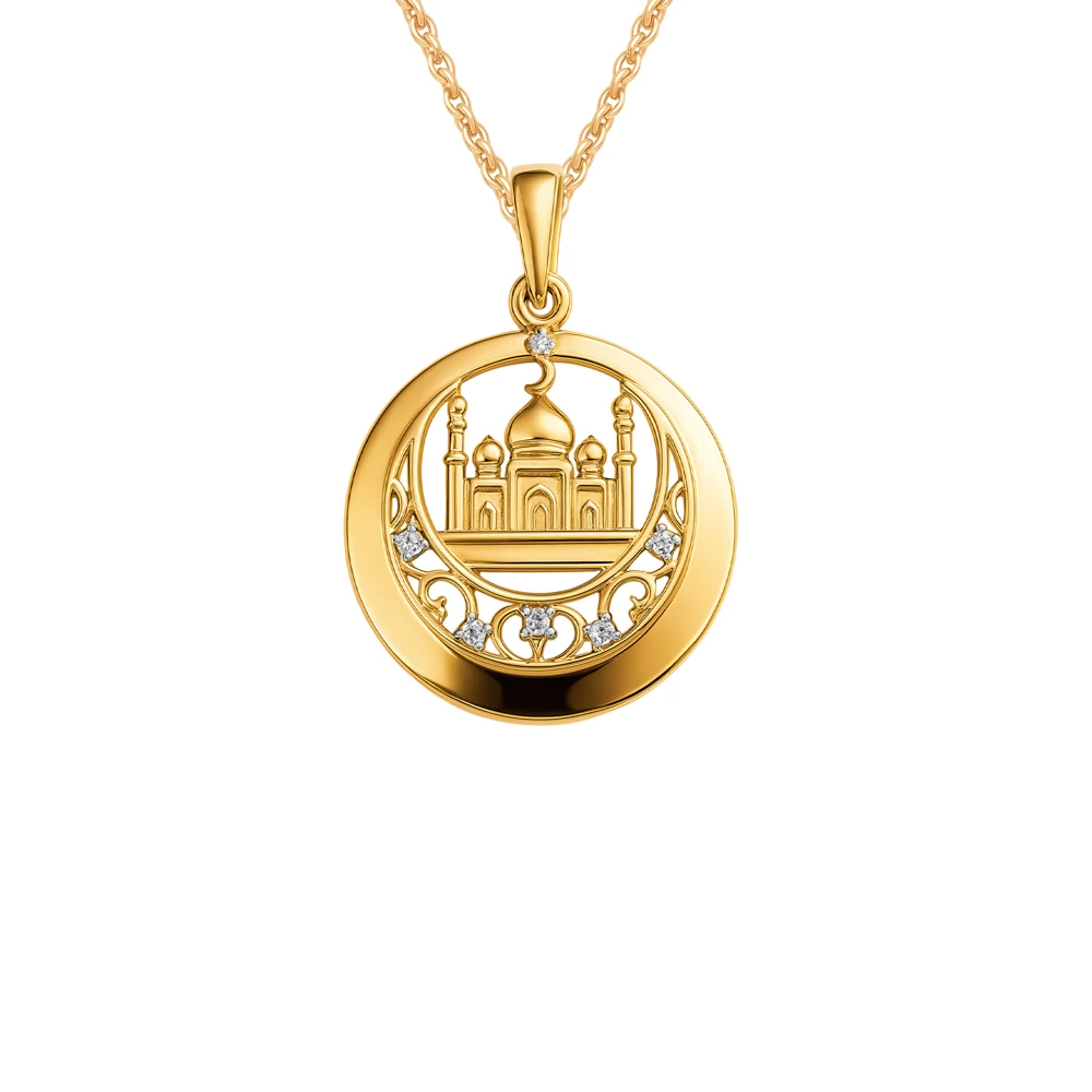 Подвес  мусульманский с фианитами из красного золота 585 пробы