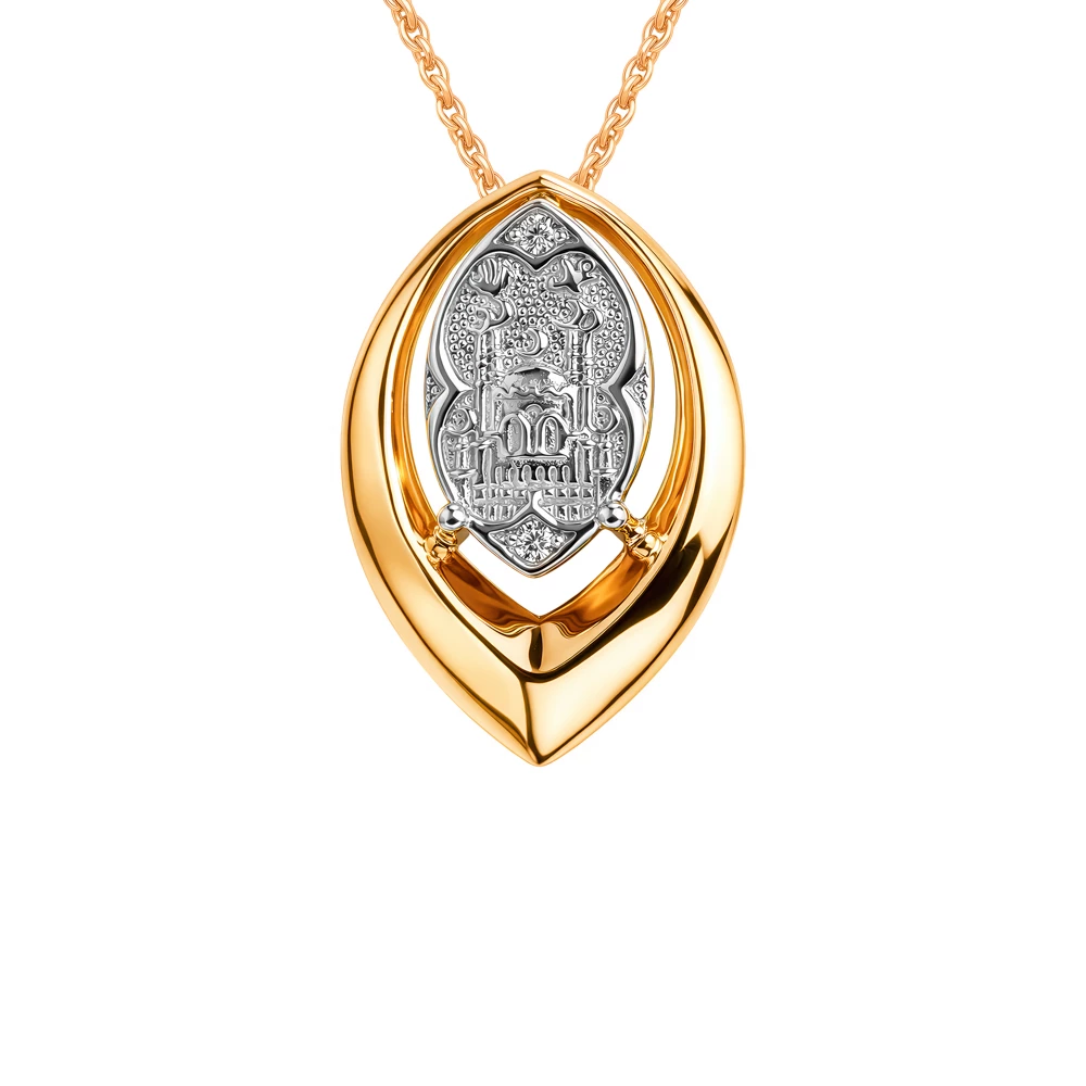 Подвес  мусульманский с фианитами из красного золота 585 пробы