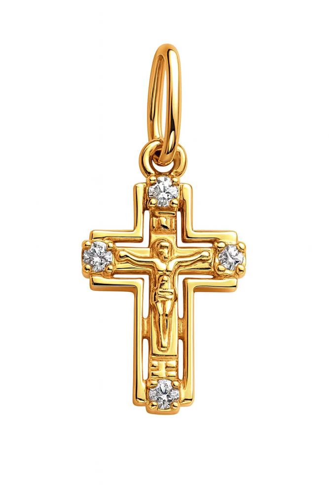 Крестик с фианитами из красного золота 585 пробы
