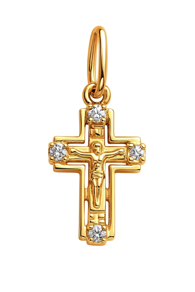 Крестик с фианитами из красного золота 585 пробы