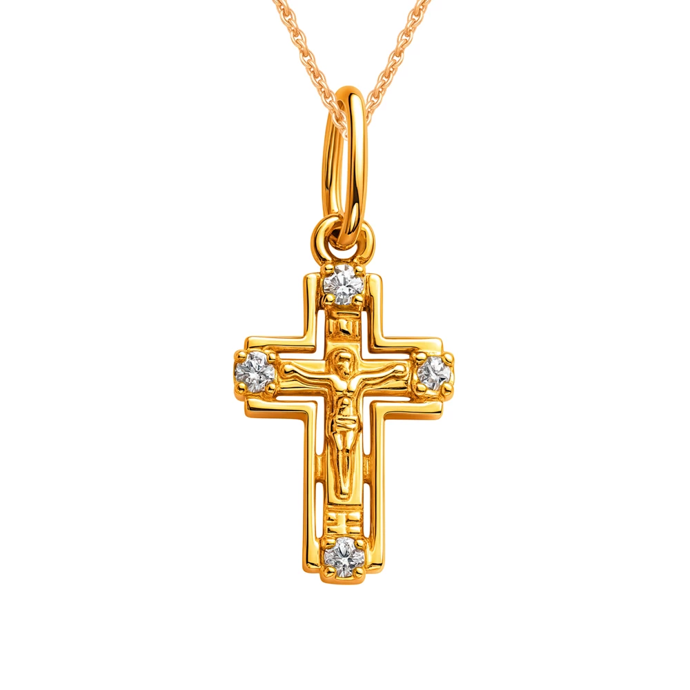 Крестик с фианитами из красного золота 585 пробы