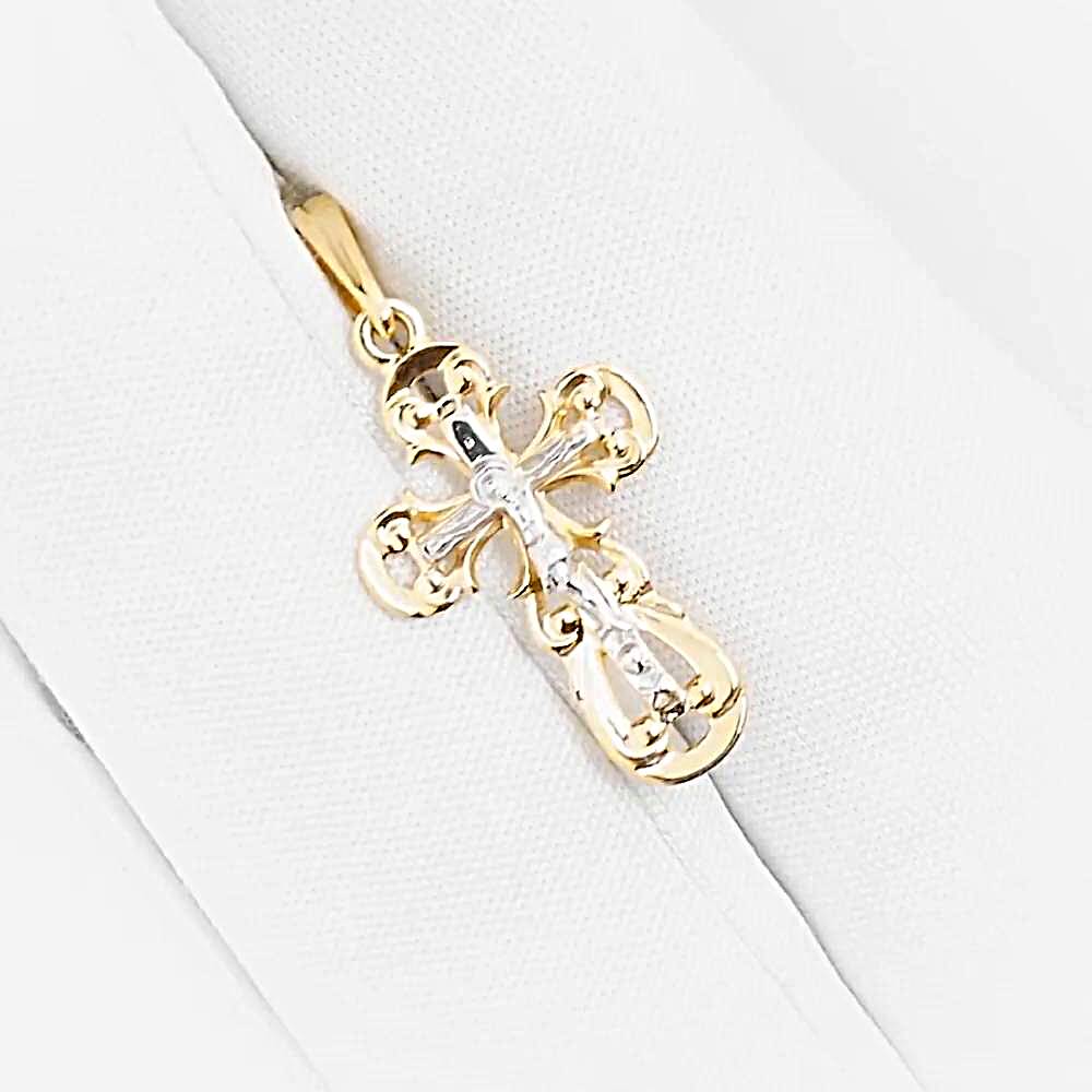 Крестик из комбинированного золота 585 пробы