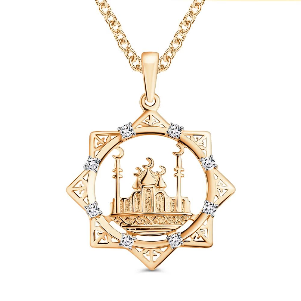 Подвес  мусульманский с фианитами из красного золота 585 пробы