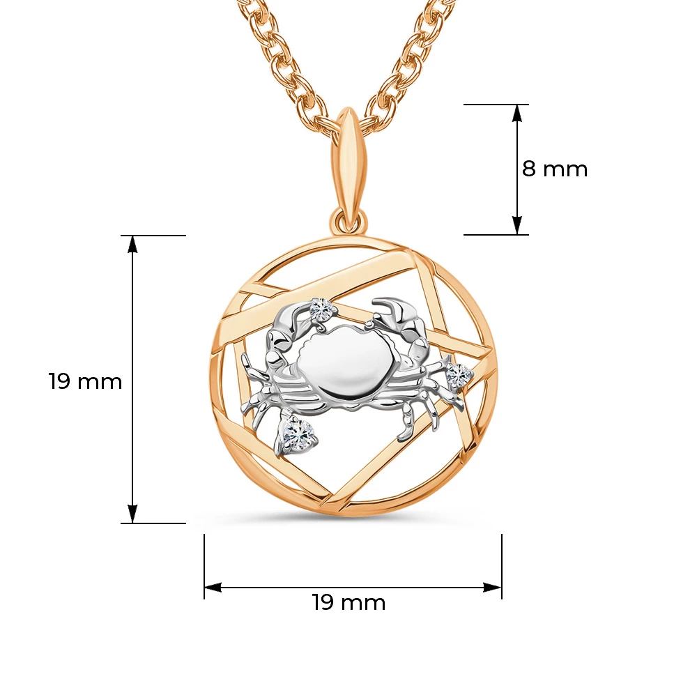 Подвес Рак с фианитами из красного золота 585 пробы