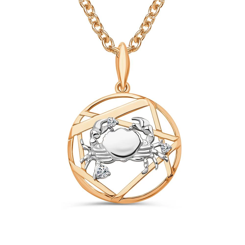 Подвес Рак с фианитами из красного золота 585 пробы