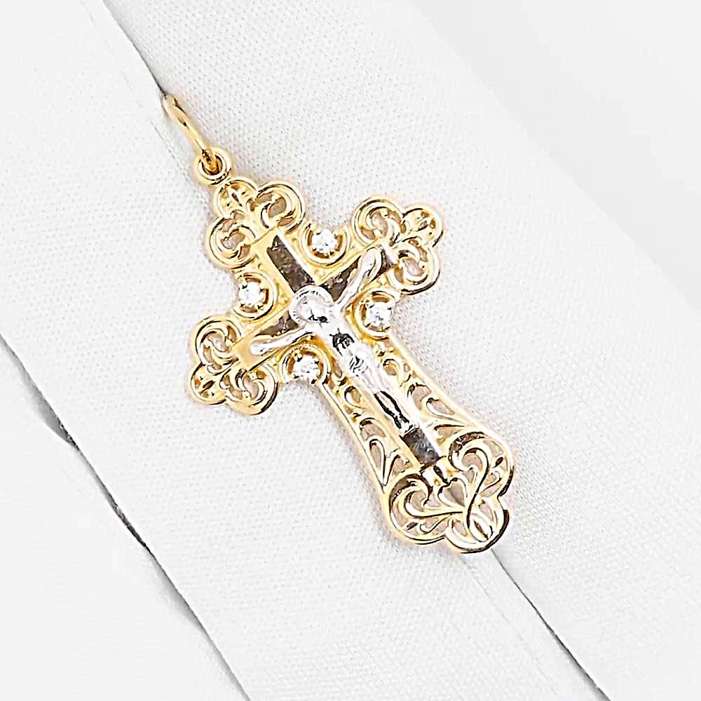 Крестик с фианитами из красного золота 585 пробы