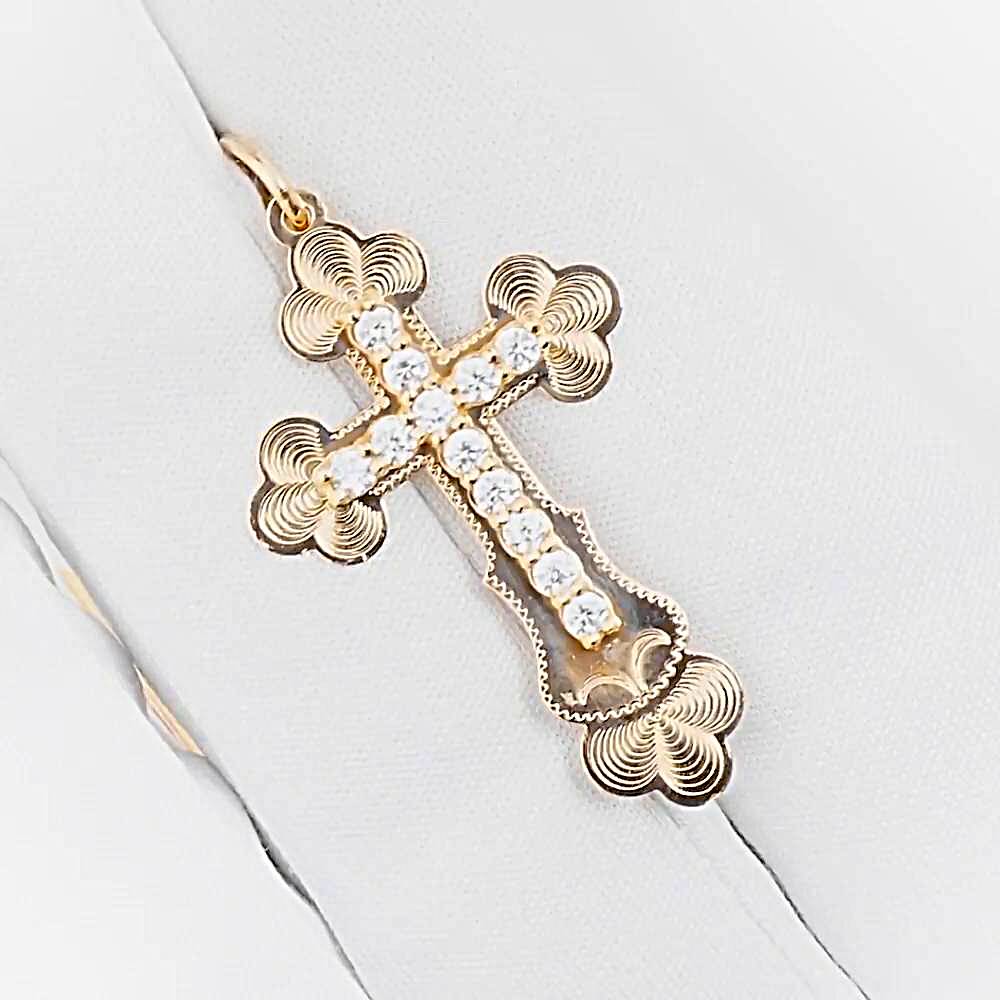 Крестик с фианитами из красного золота 585 пробы