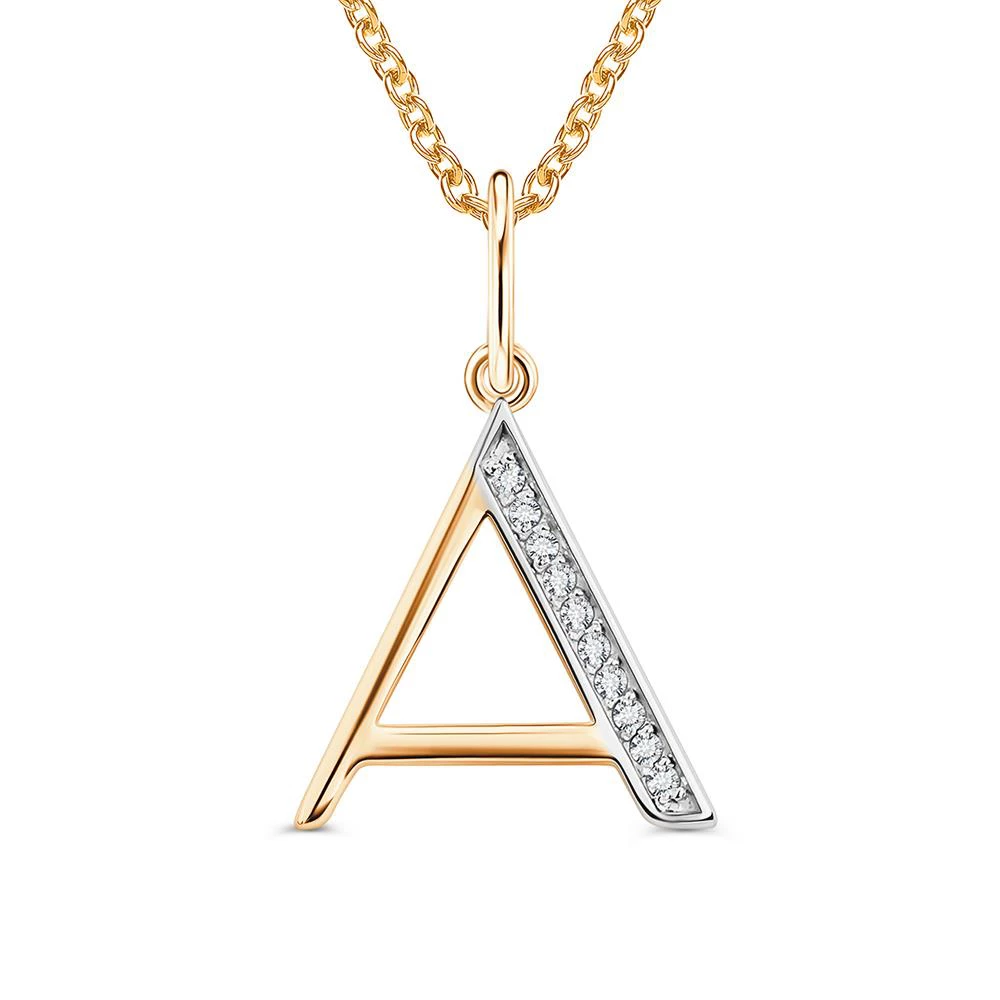 Подвес  Буква А с фианитами из красного золота 375 пробы
