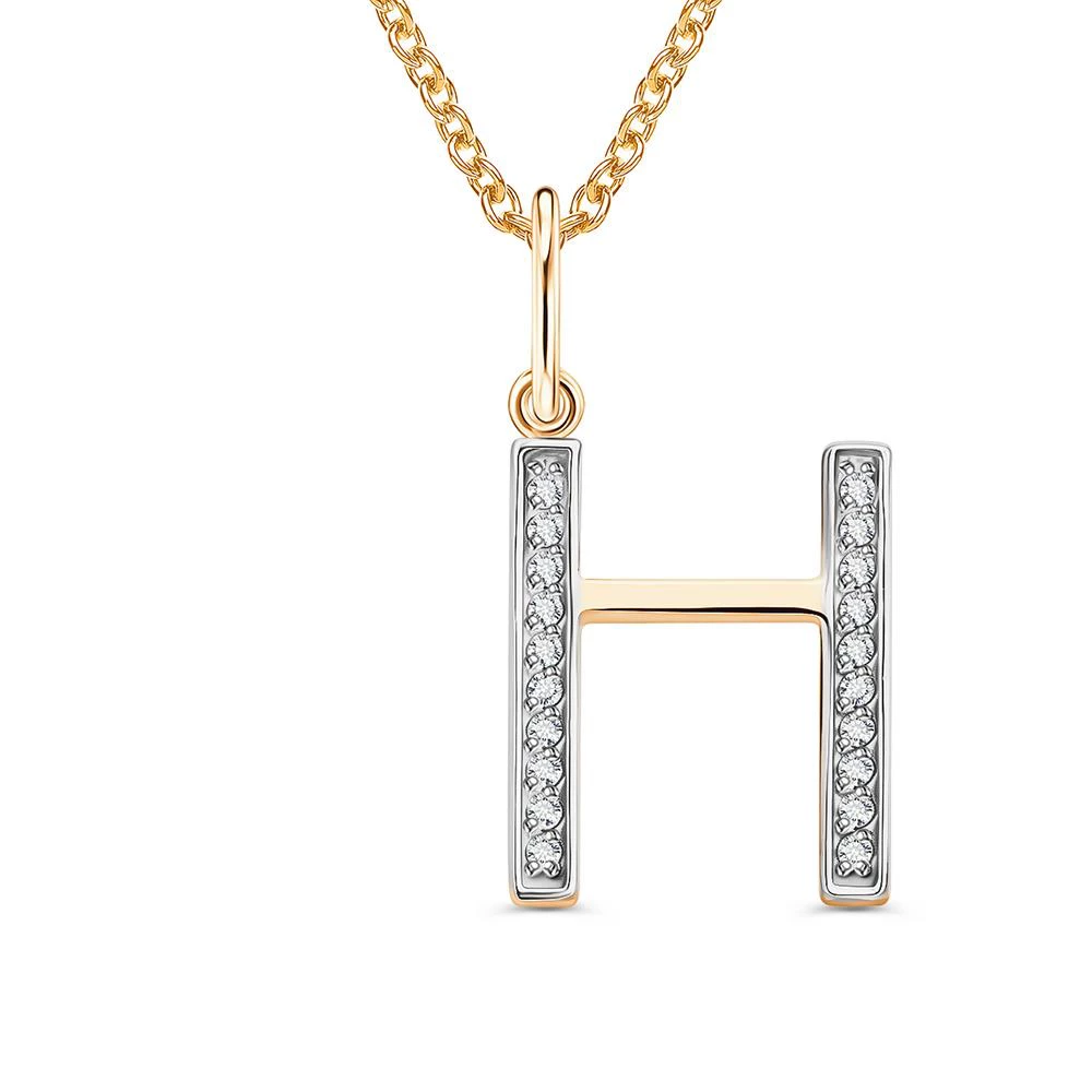 Подвес  Буква Н с фианитами из красного золота 375 пробы