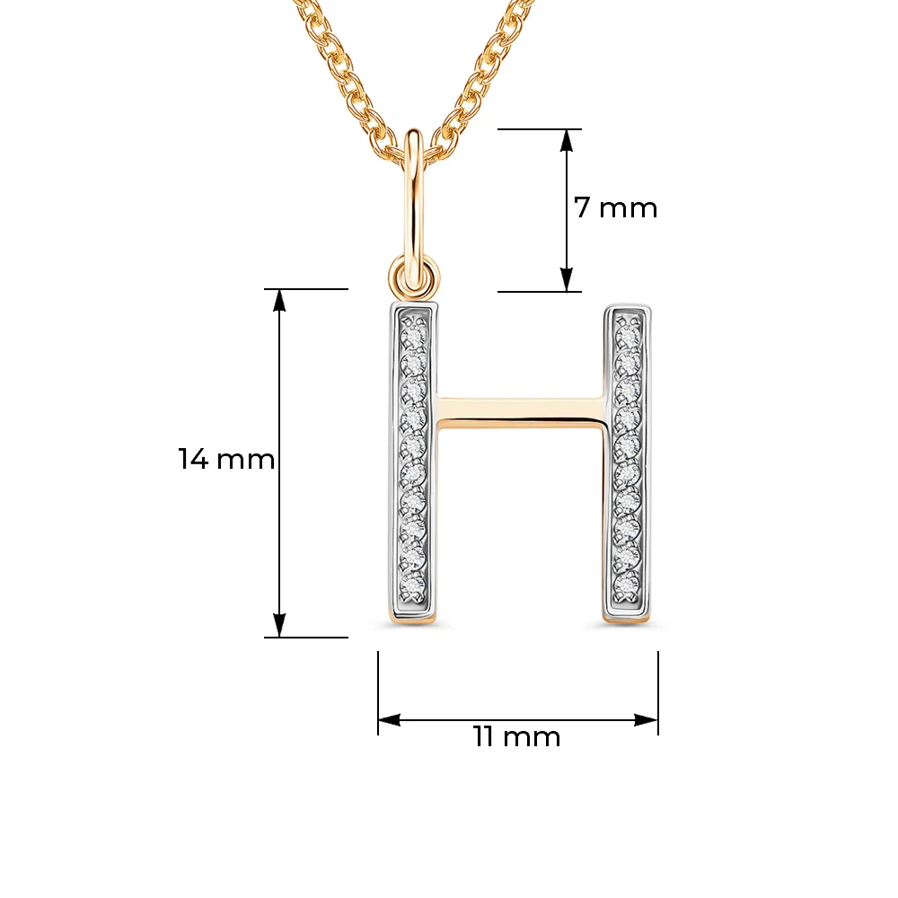 Подвес  Буква Н с фианитами из красного золота 375 пробы