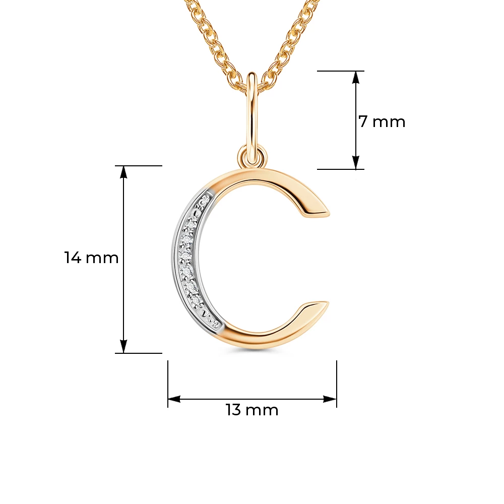 Подвес  Буква С с фианитами из красного золота 375 пробы 3