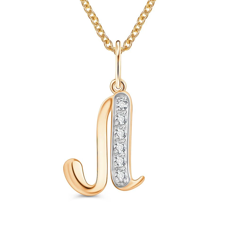 Подвес  Буква Л с фианитами из красного золота 375 пробы