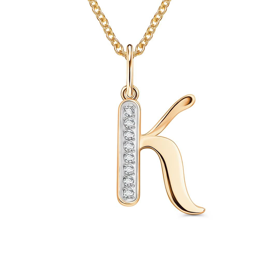 Подвес  Буква К с фианитами из красного золота 375 пробы 2