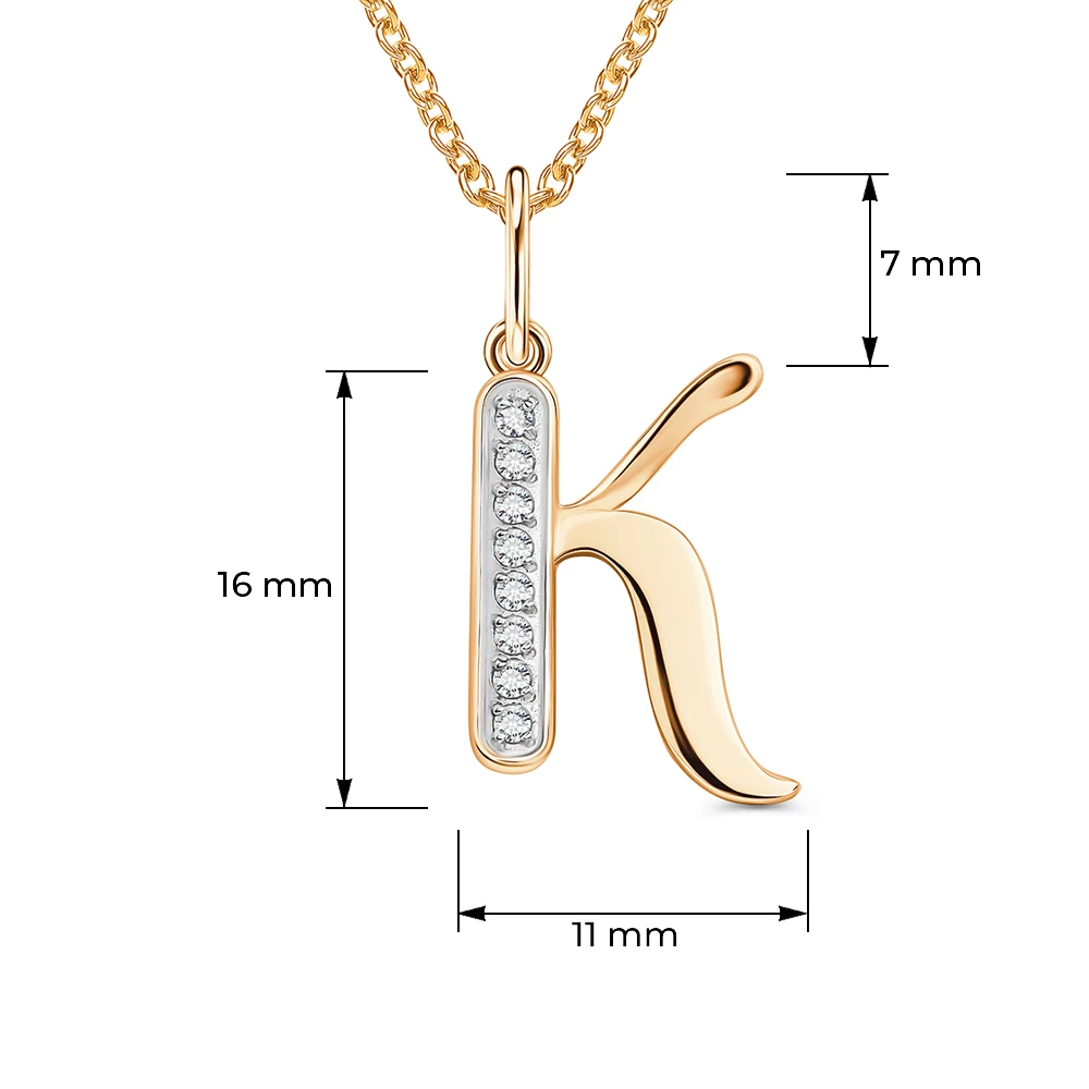 Подвес  Буква К с фианитами из красного золота 375 пробы 3