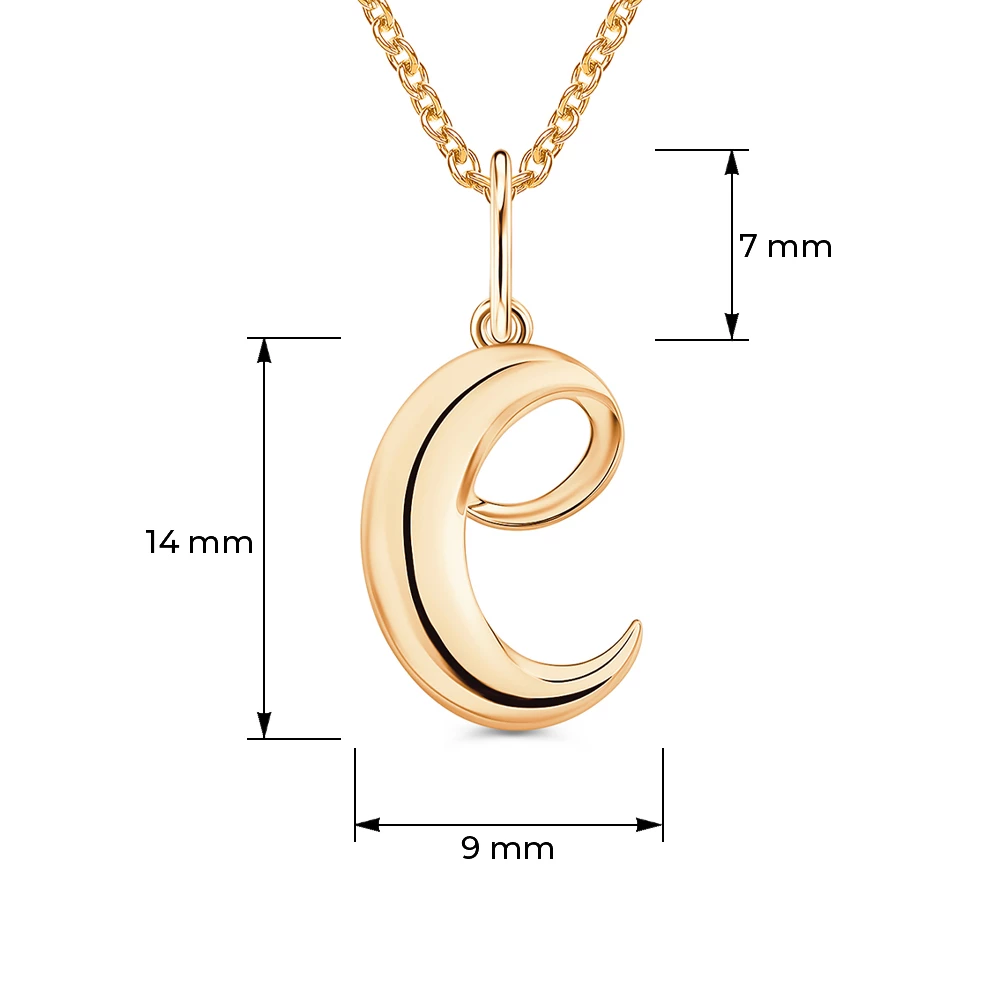 Подвес  Буква Е из красного золота 375 пробы