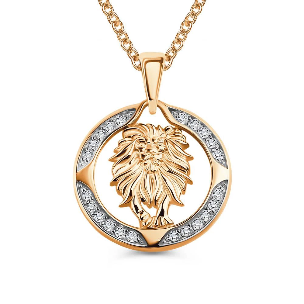 Подвес Лев с фианитами из красного золота 585 пробы