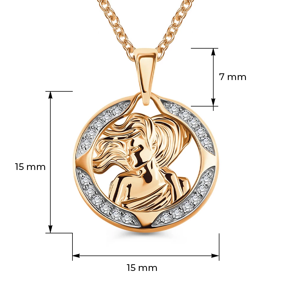 Подвес Дева с фианитами из красного золота 585 пробы