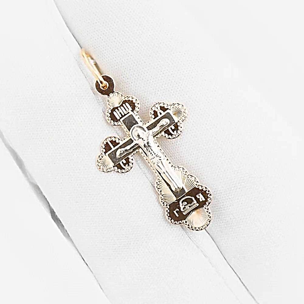 Крестик из комбинированного золота 585 пробы