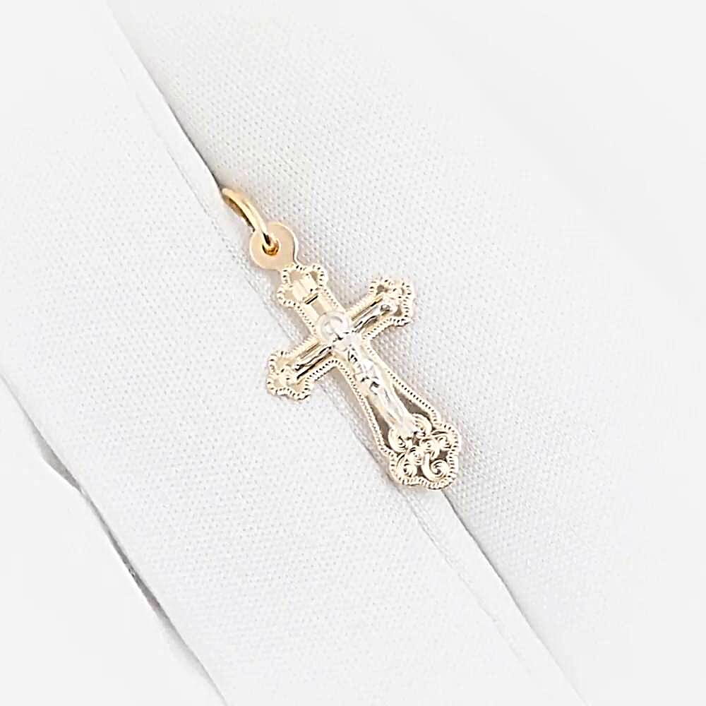 Крестик из комбинированного золота 585 пробы