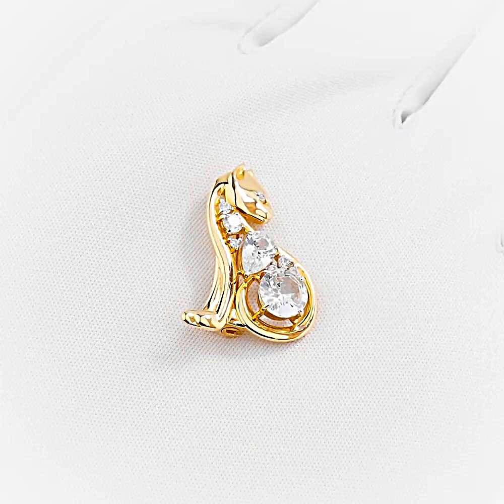 Брошь  Кошка с фианитами из красного золота 585 пробы 1