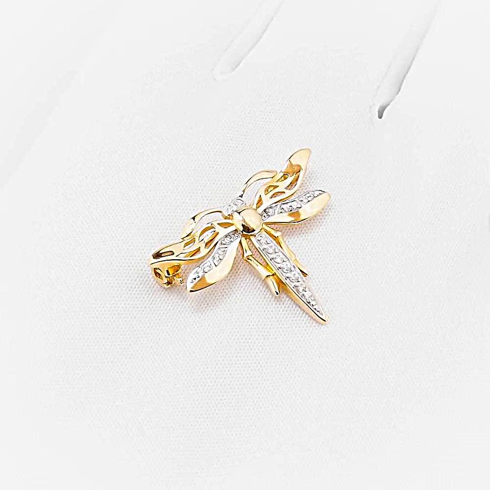 Брошь  Стрекоза с фианитами из красного золота 585 пробы 1