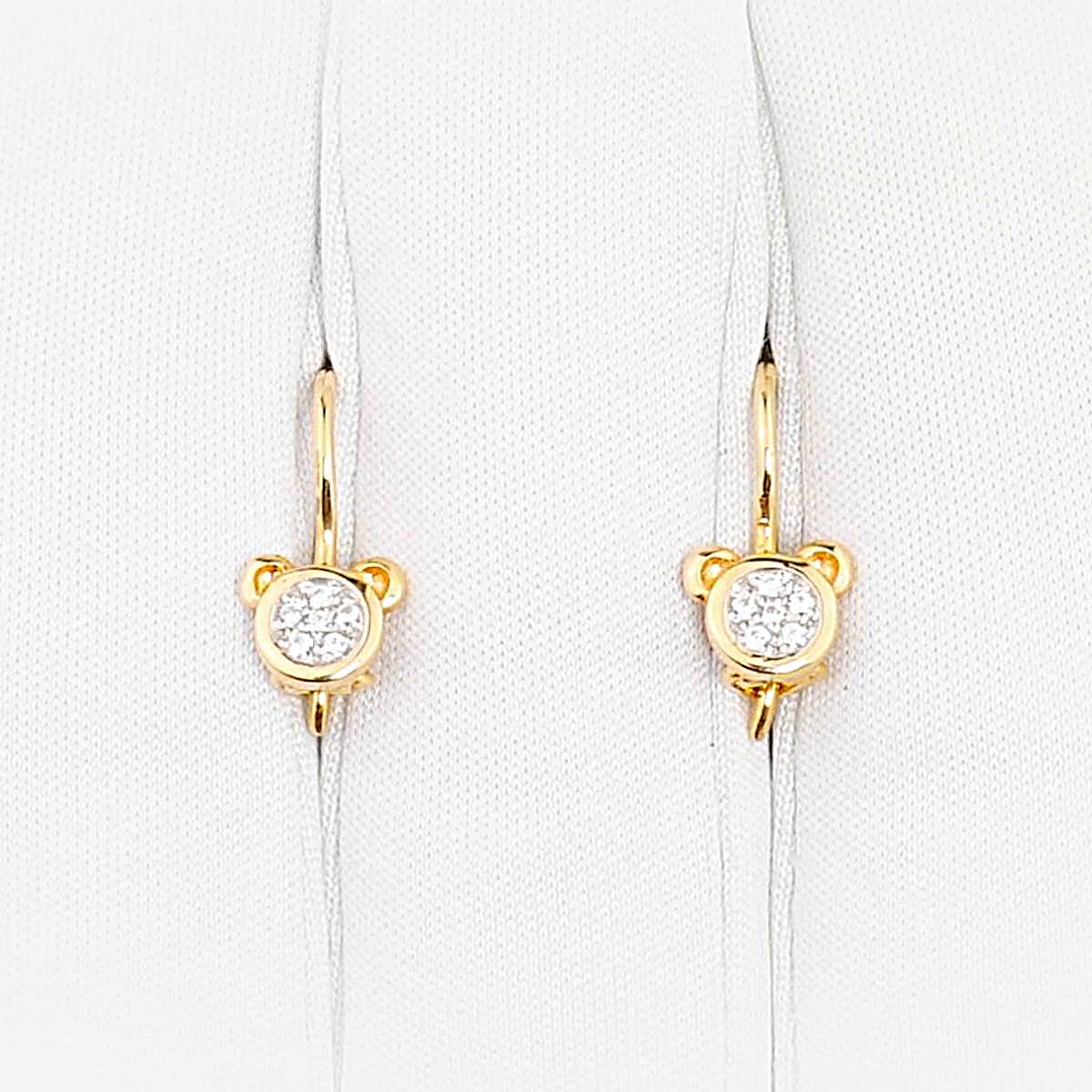 Серьги  Мишка детские с фианитами из красного золота 585 пробы 1