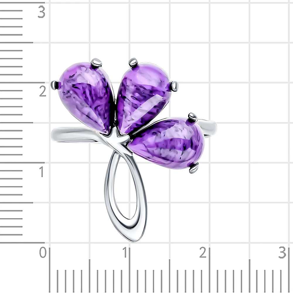 Кольцо с чароитами синтетическими из серебра 925 пробы 2