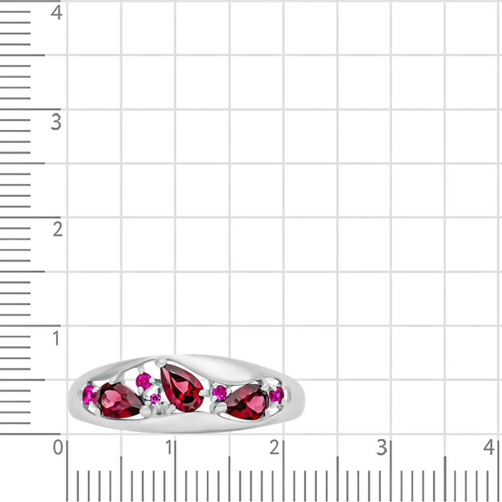 Кольцо с рубинами синтетическими и родолитами из серебра 925 пробы 3